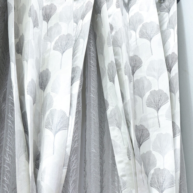 Chic Silver Jacquard Curtains with Black Tassel Tiebacks - Image 2