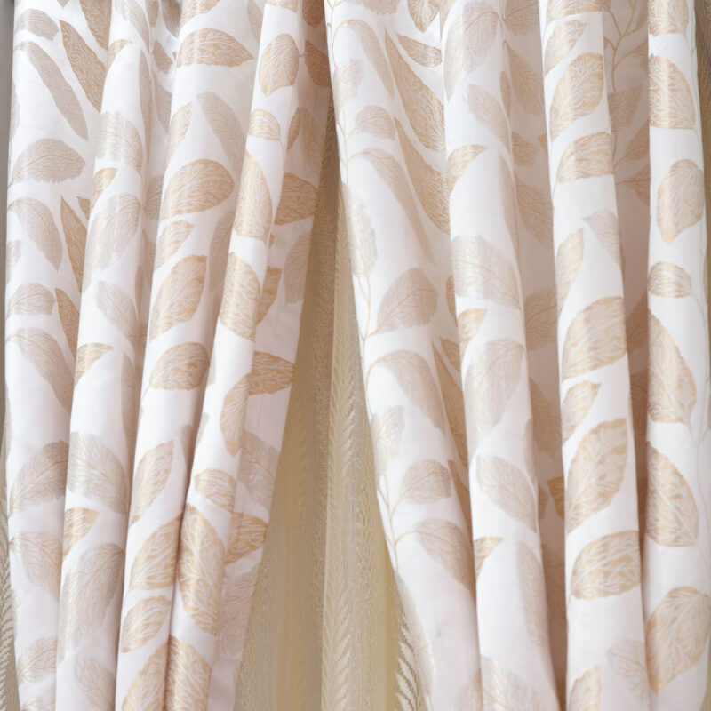 Luxurious Cream Jacquard Curtains with Golden Leaf Motif and Tassel Tiebacks - Image 3
