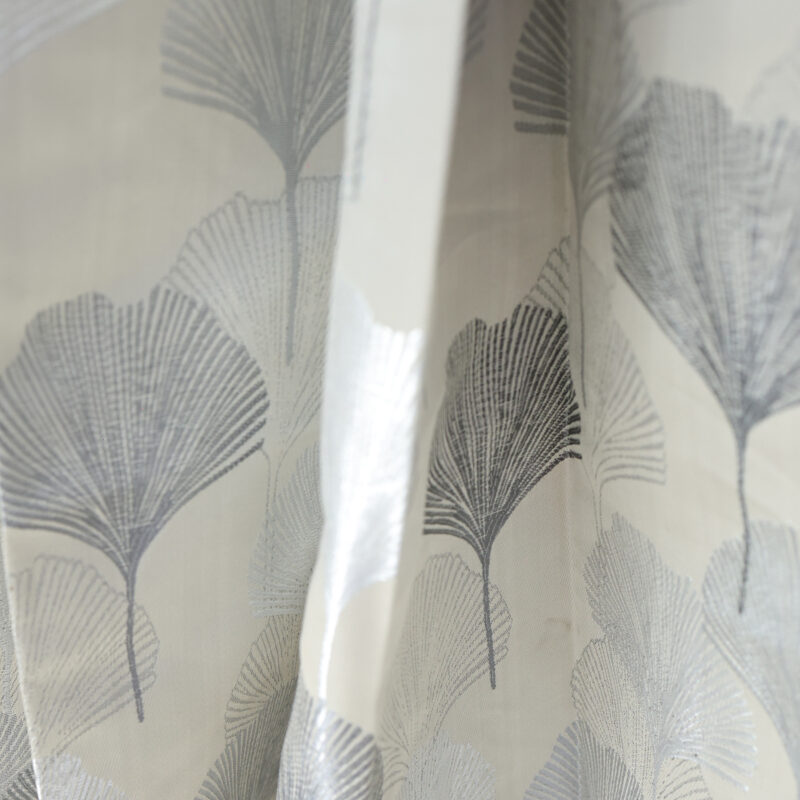 Chic Silver Jacquard Curtains with Black Tassel Tiebacks - Image 3