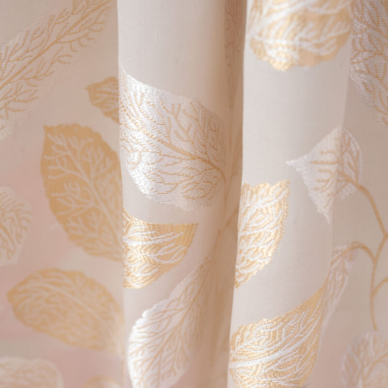 Luxurious Cream Jacquard Curtains with Golden Leaf Motif and Tassel Tiebacks - Image 2