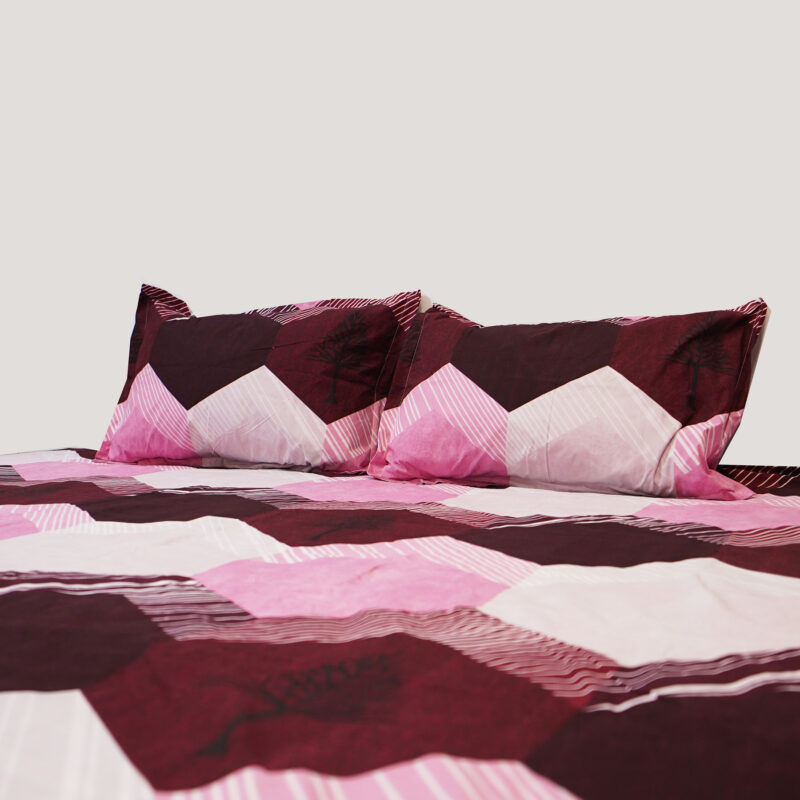 Vogue Pink Geometric Cotton Bedsheet With 2 Pillow Covers - Image 2