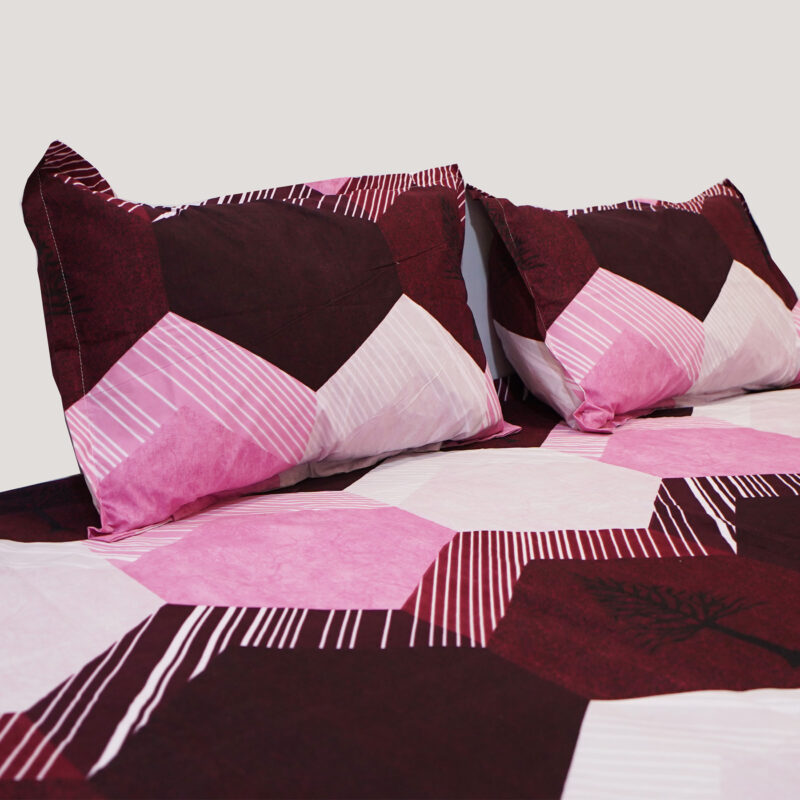Vogue Pink Geometric Cotton Bedsheet With 2 Pillow Covers - Image 3