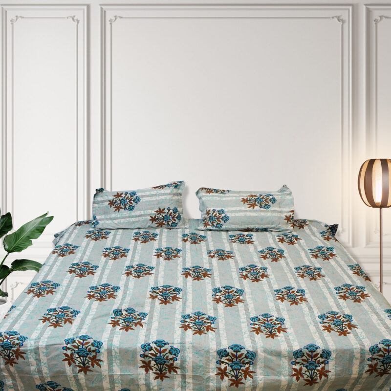 Cotton Floral Print Bedsheet  With 2 Pillow Covers