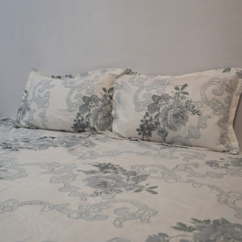 Grey Floral Cotton Bedsheet with 2 Pillow Covers - Image 3